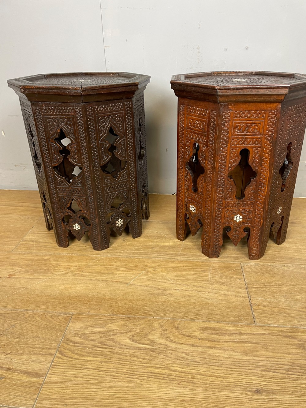 C19TH near pair of carved Anglo  Indian  octagonal tables  View IX