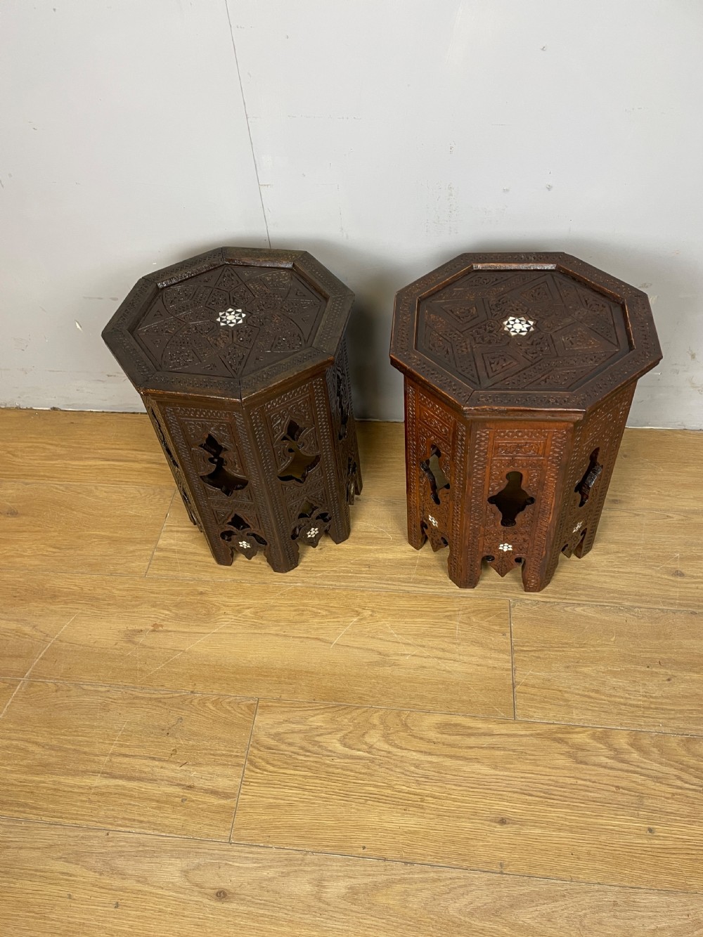 C19TH near pair of carved Anglo  Indian  octagonal tables  View XII