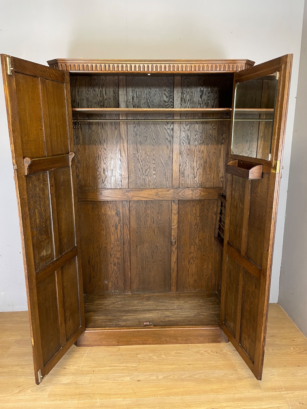 Early C20th linen fold oak hall cupboard  View VI