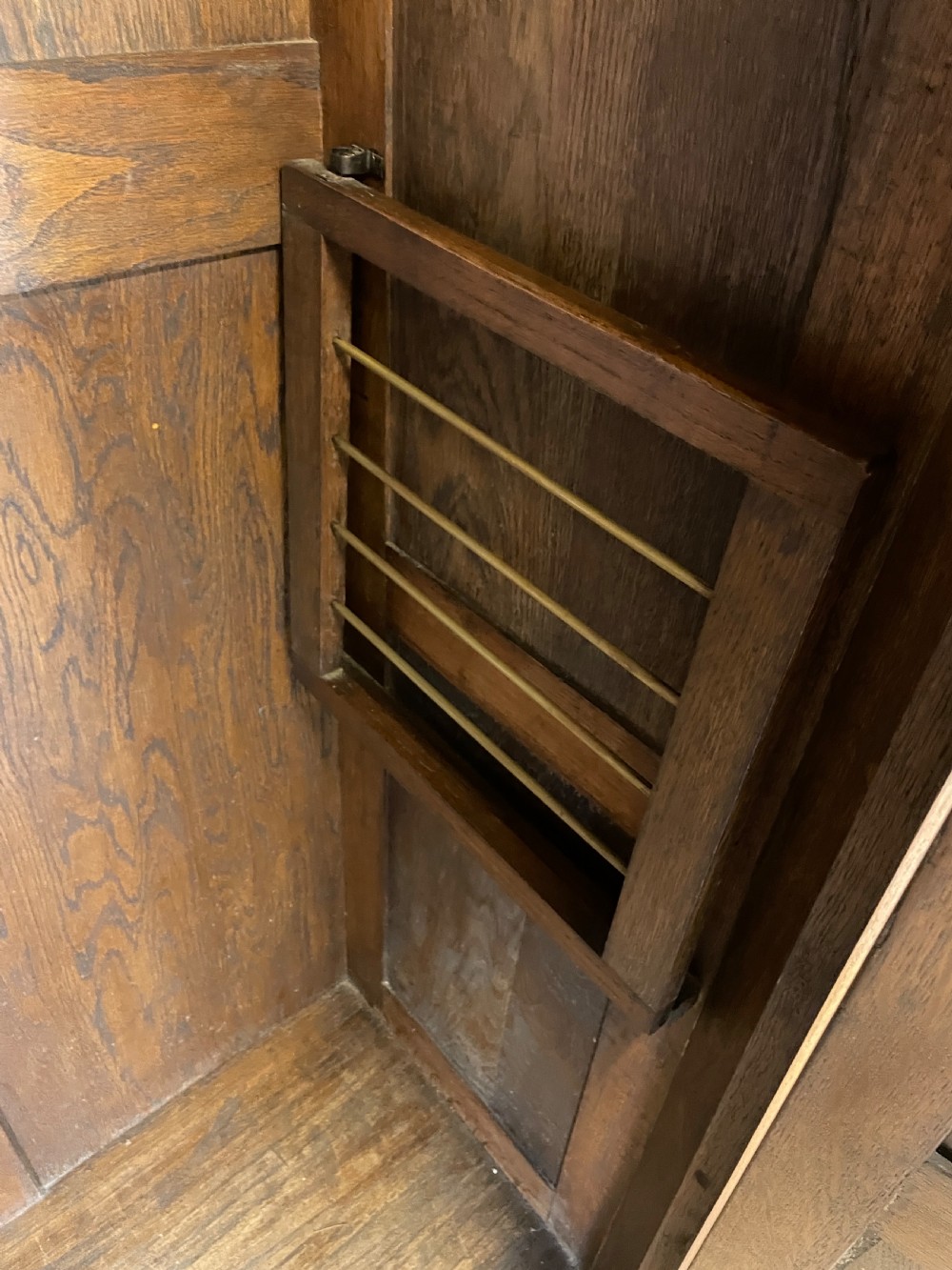 Early C20th linen fold oak hall cupboard  View VIII