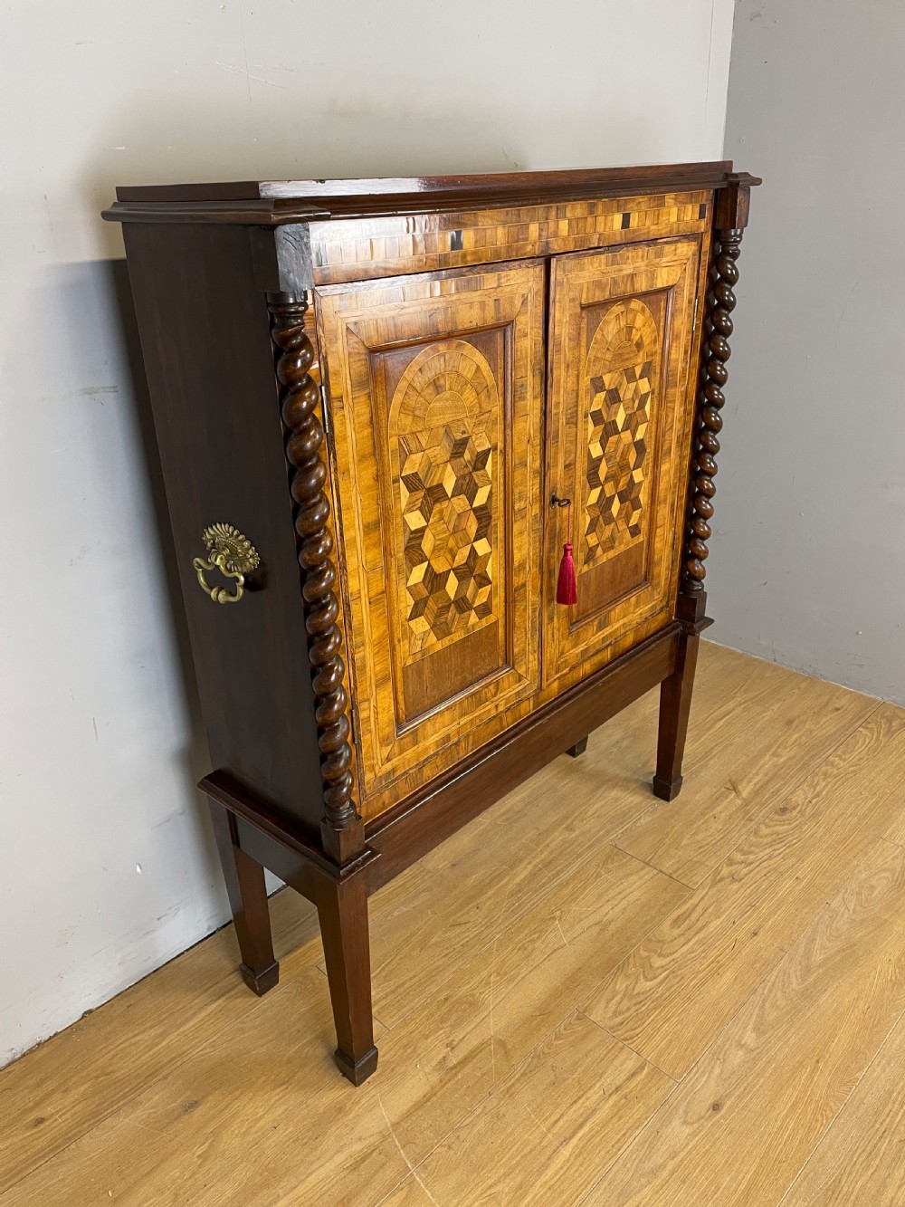 C19TH two door parquetry cupboard on stand  View II