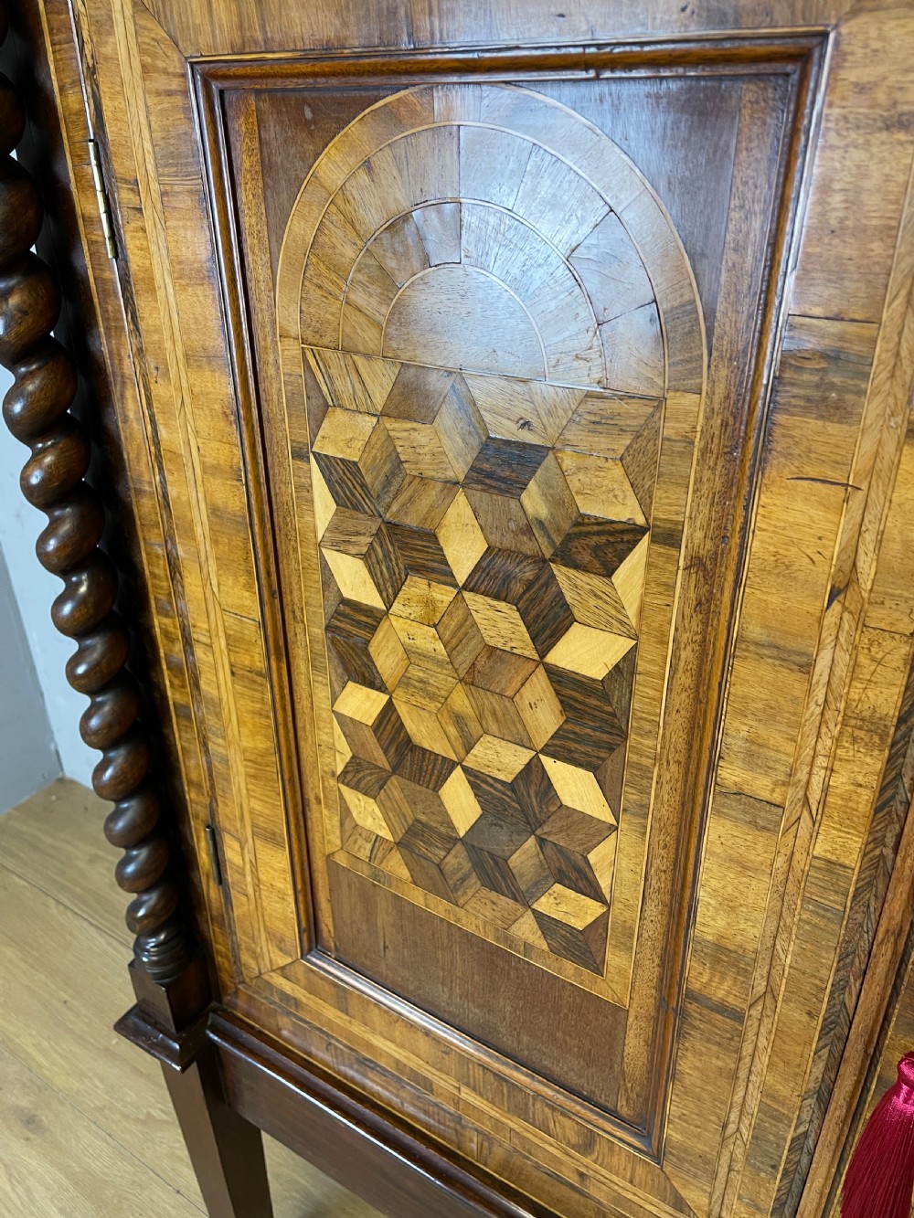 C19TH two door parquetry cupboard on stand  View IV