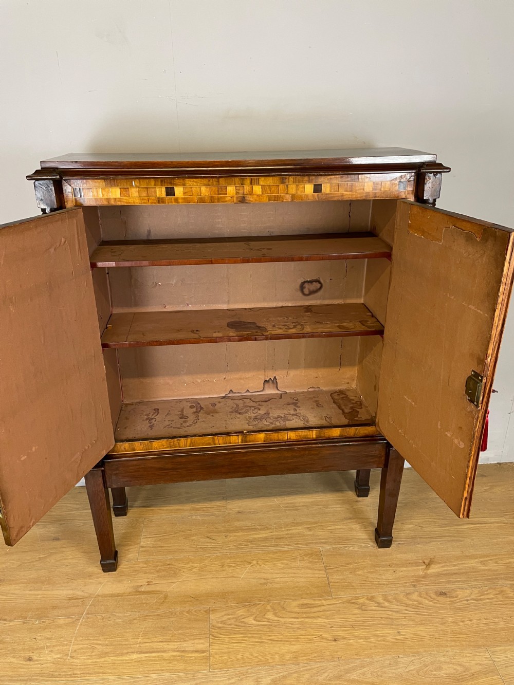 C19TH two door parquetry cupboard on stand  View V