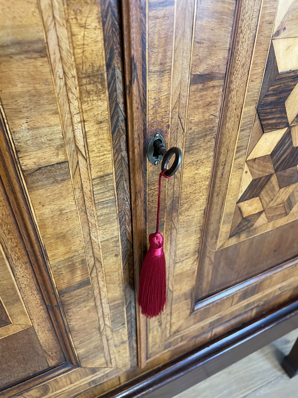 C19TH two door parquetry cupboard on stand  View VI