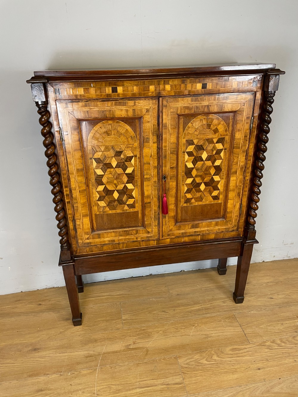 C19TH two door parquetry cupboard on stand  View X