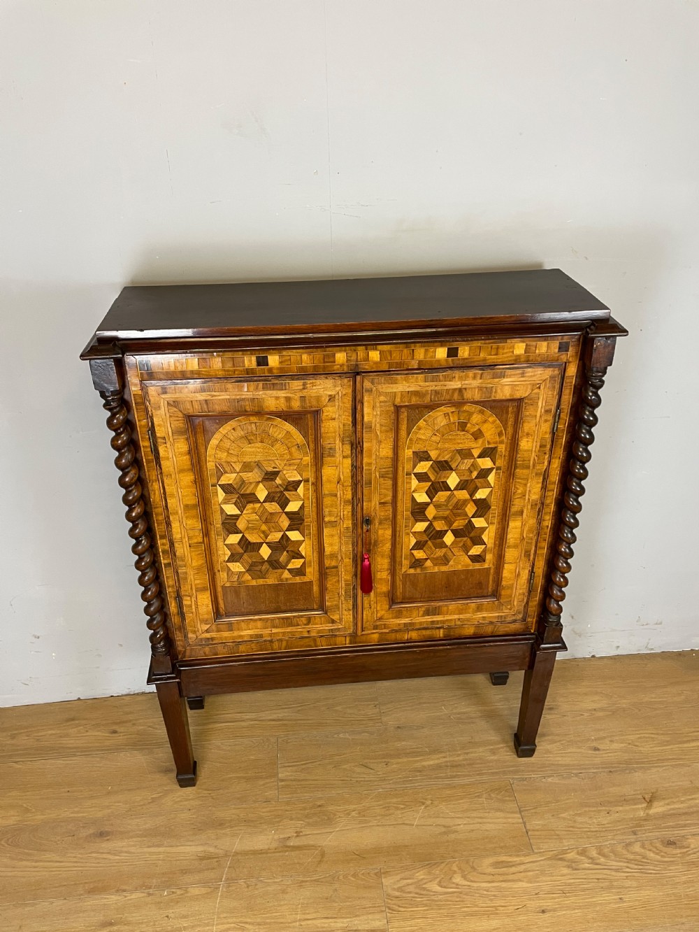 C19TH two door parquetry cupboard on stand  View XI