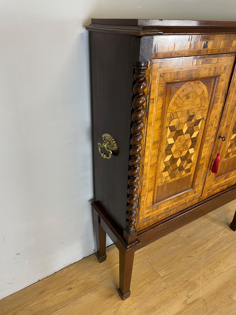 C19TH two door parquetry cupboard on stand  View XII