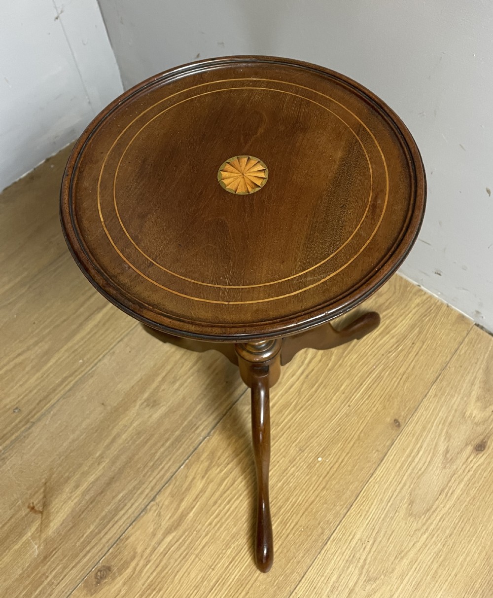 Inlaid mahogany tripod wine table circa 1920 View II