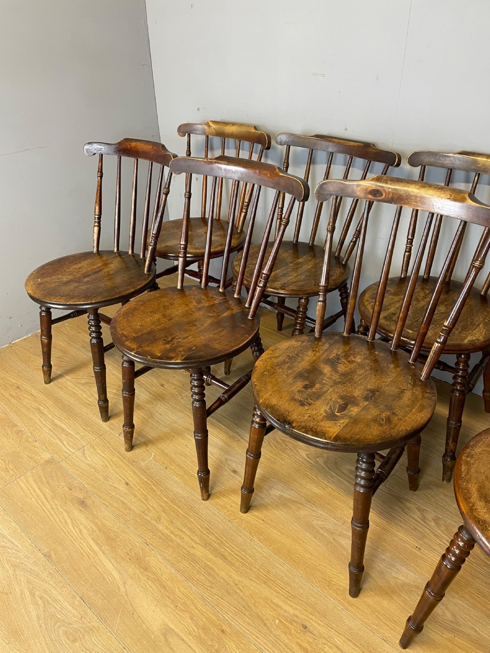 Set of eight ibex kitchen chairs circa 1900 View V