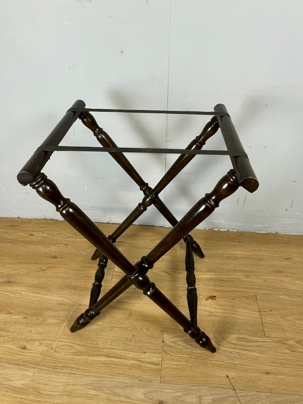 Arts and crafts carved walnut butlers tray on stand  View X