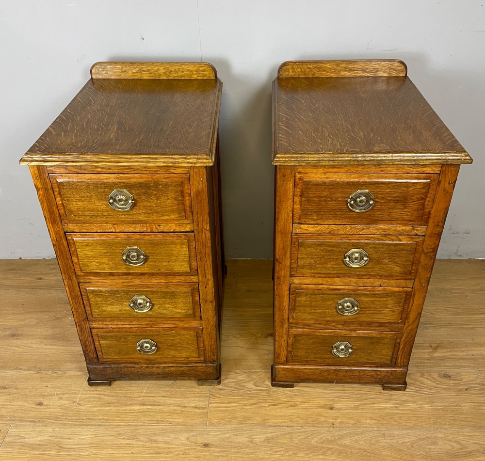 Edwardian golden oak pair of bedside cabinets 