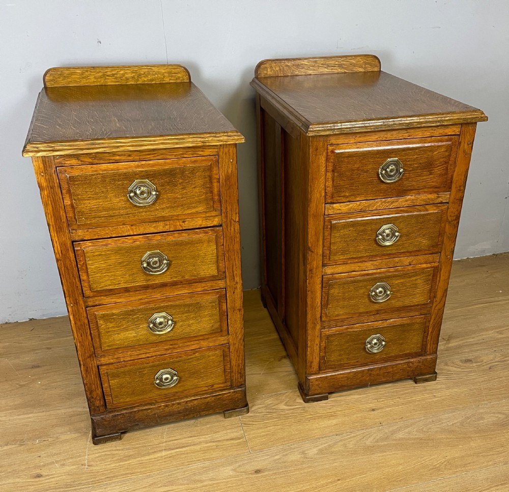 Edwardian golden oak pair of bedside cabinets  View II