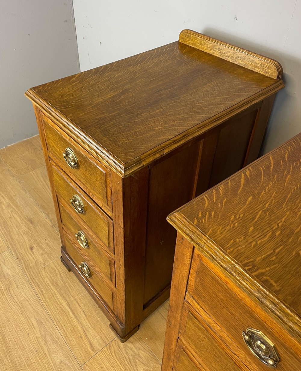 Edwardian golden oak pair of bedside cabinets  View IV