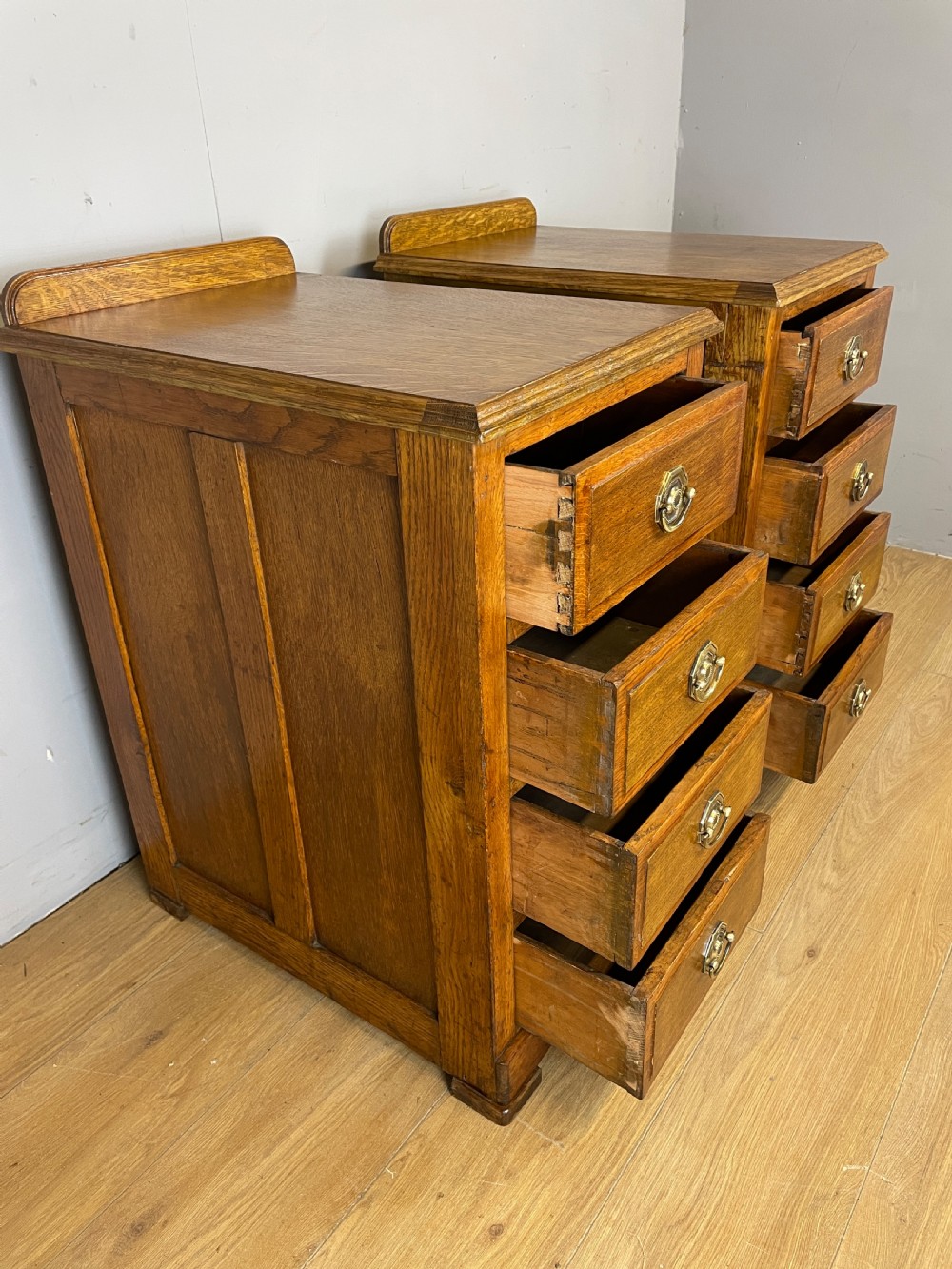 Edwardian golden oak pair of bedside cabinets  View VII