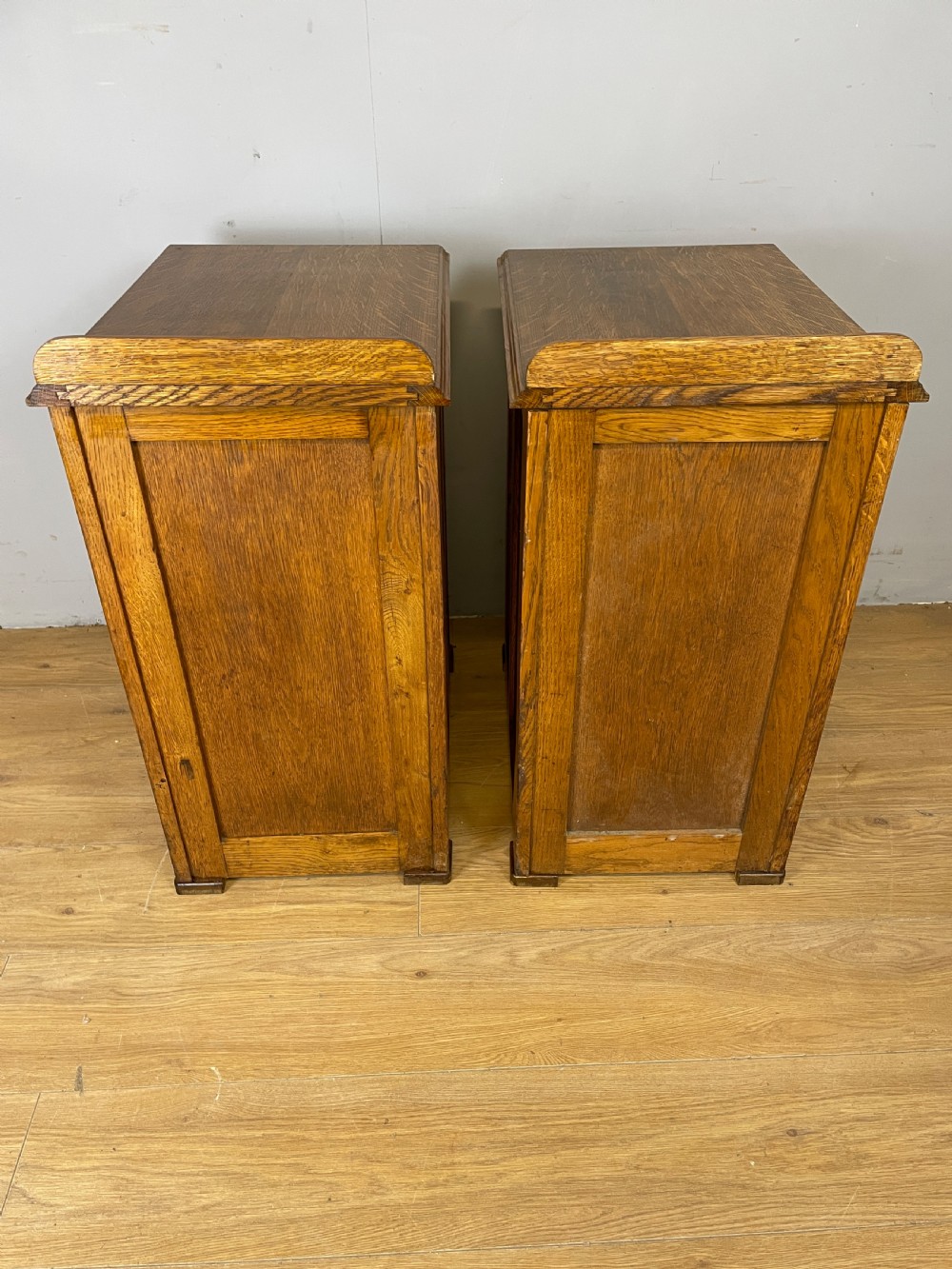 Edwardian golden oak pair of bedside cabinets  View IX