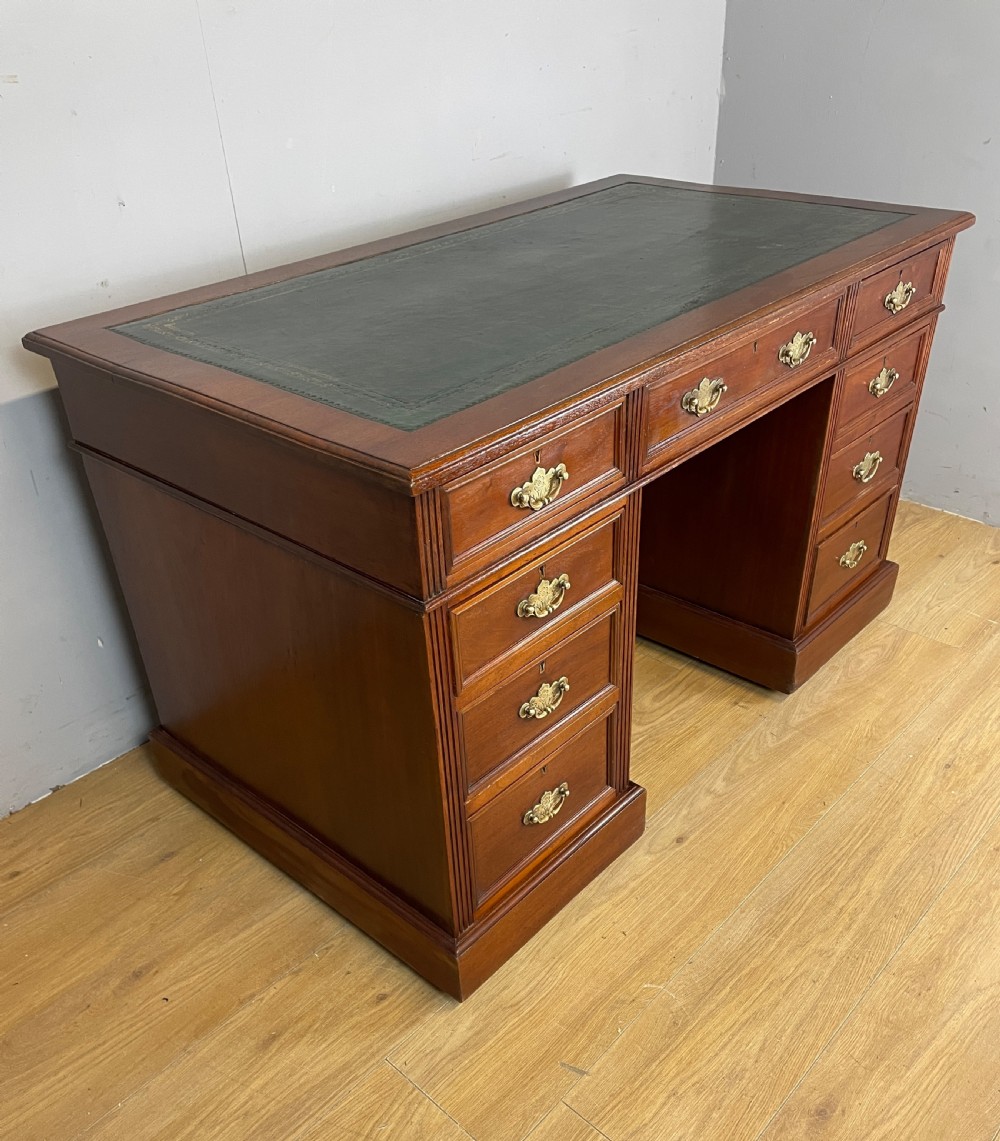 C19TH three part walnut desk with inset leather top View II