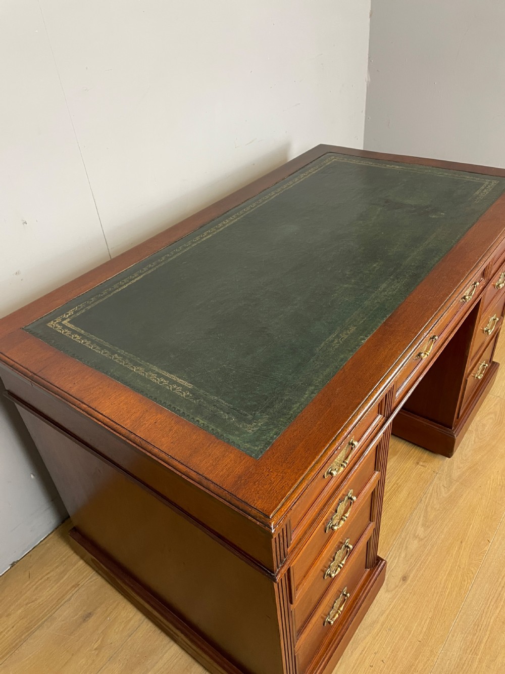 C19TH three part walnut desk with inset leather top View IV