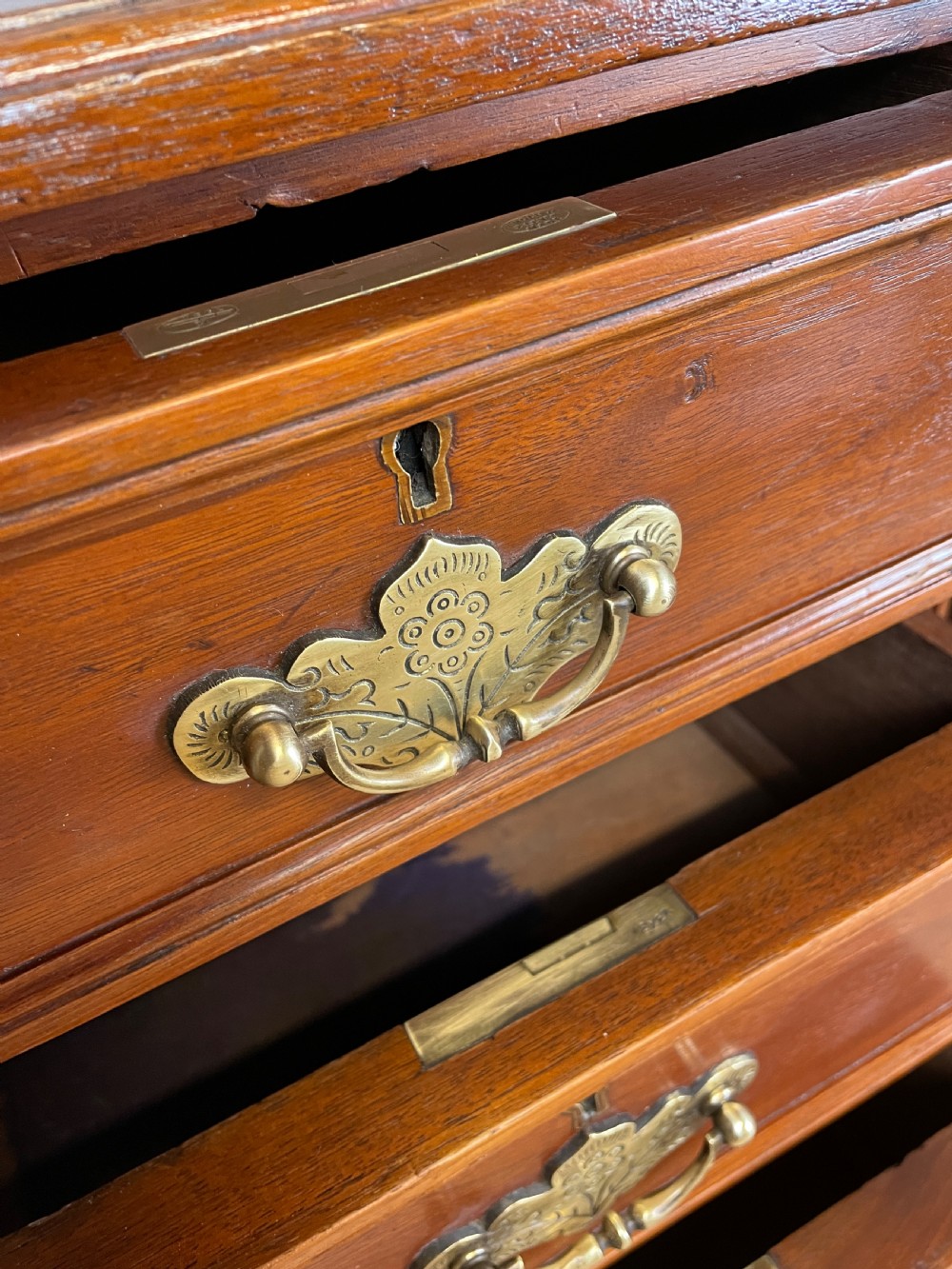 C19TH three part walnut desk with inset leather top View VII