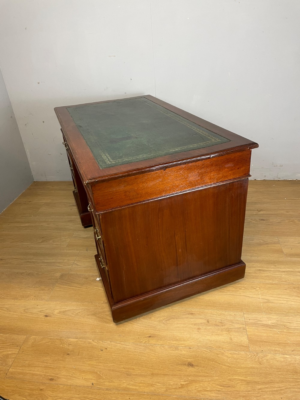 C19TH three part walnut desk with inset leather top View IX