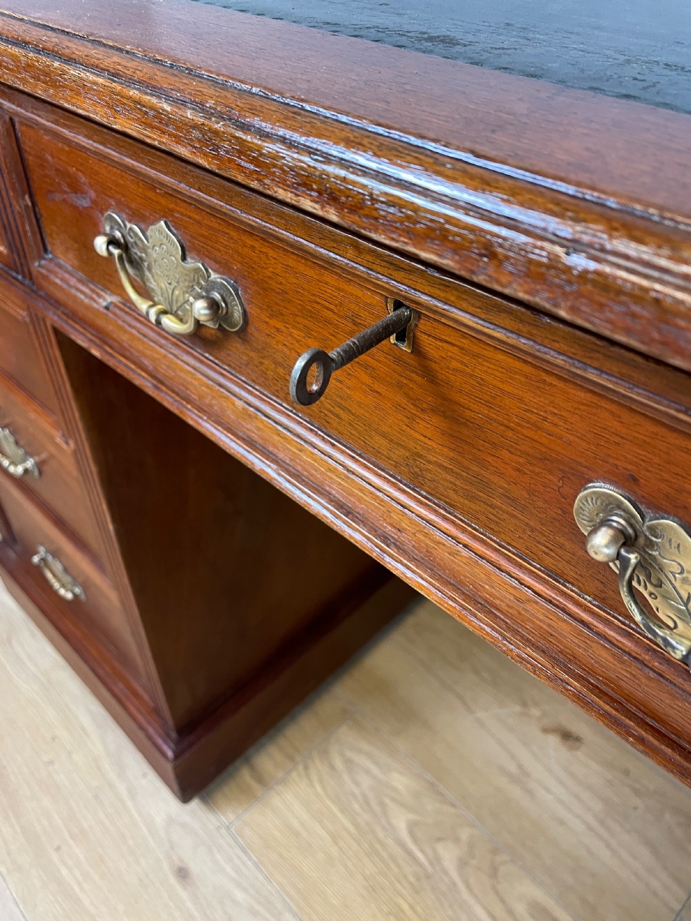 C19TH three part walnut desk with inset leather top View X