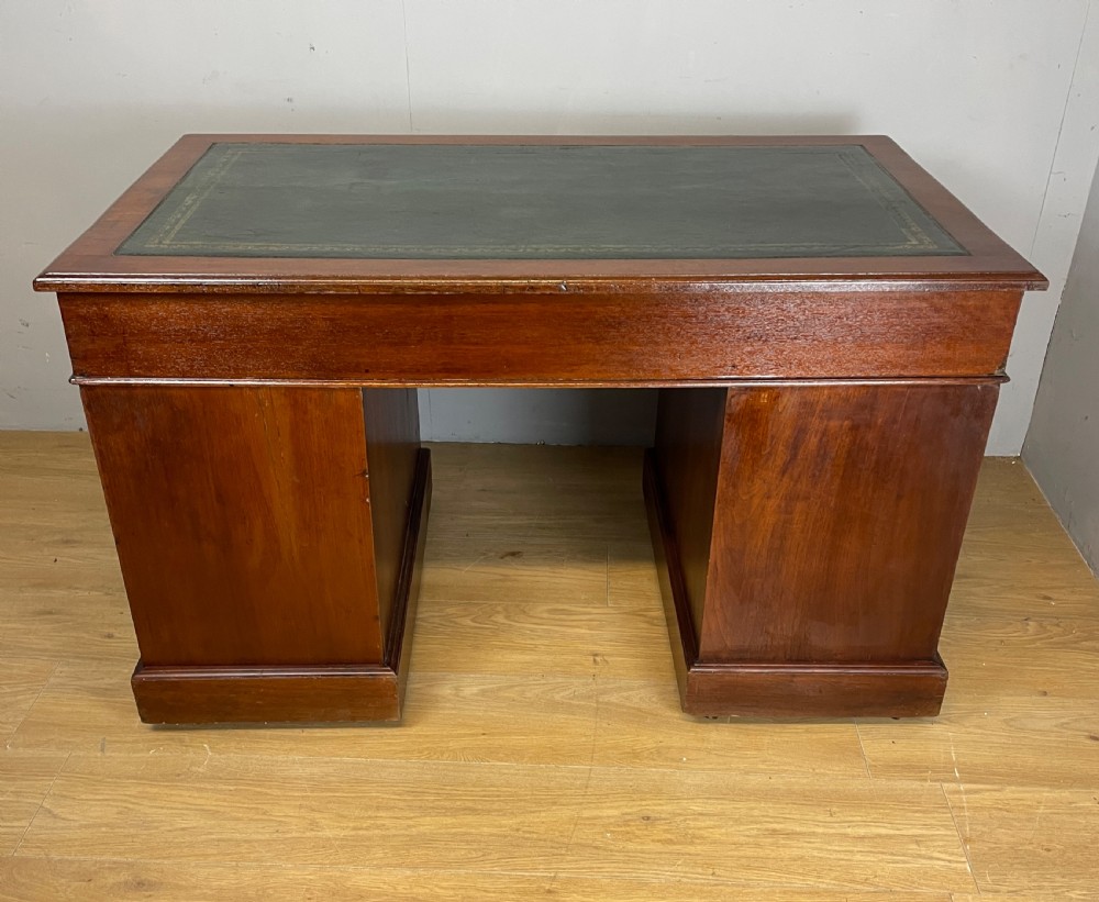 C19TH three part walnut desk with inset leather top View XI