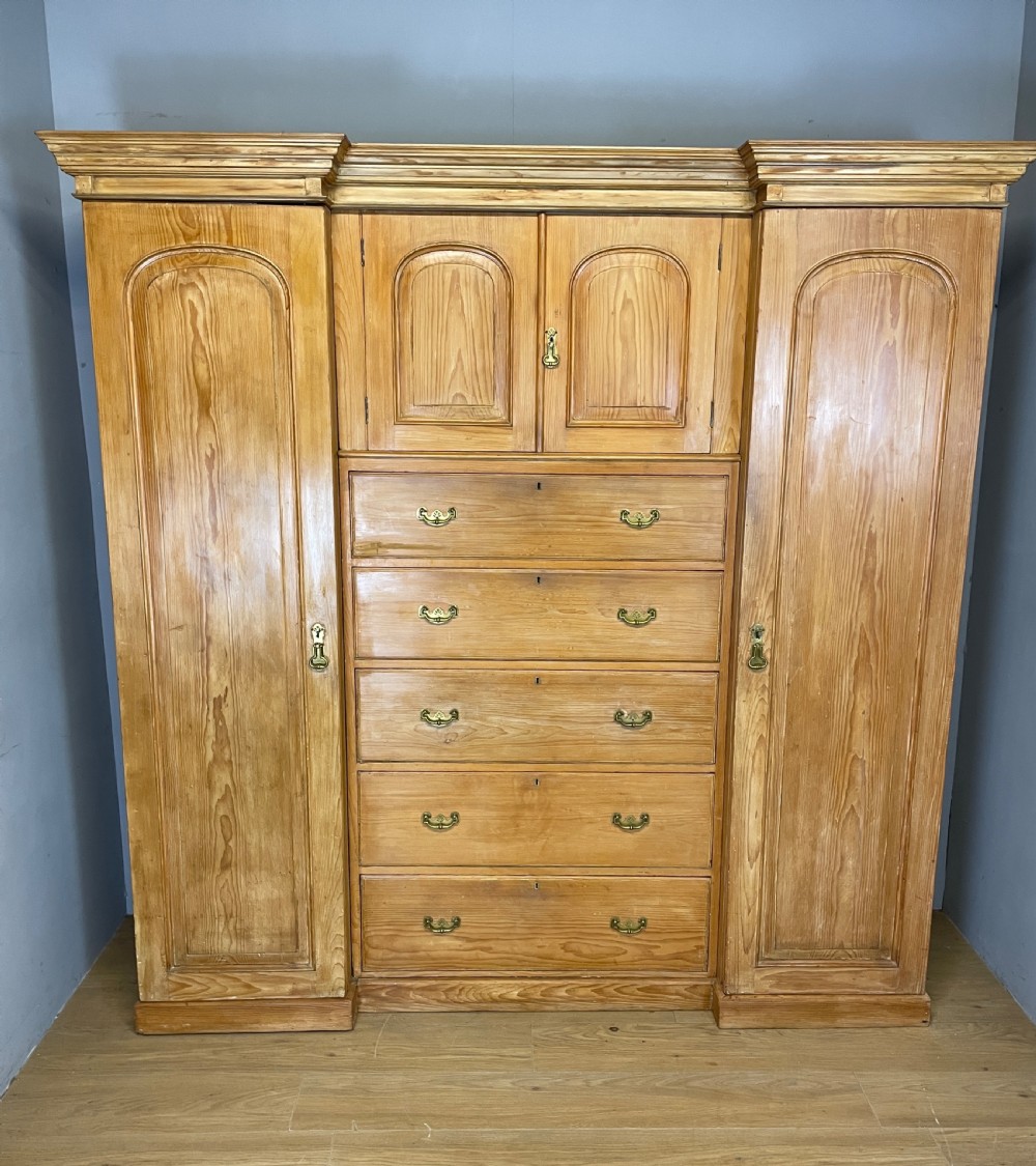 C19TH large pine breakfront wardrobe  View II