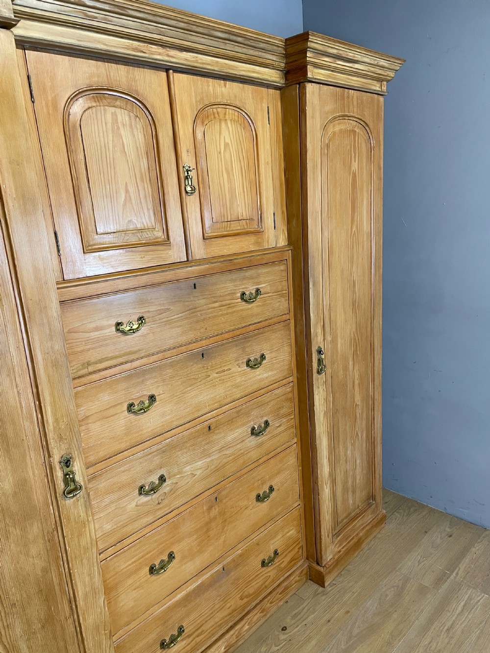 C19TH large pine breakfront wardrobe  View III