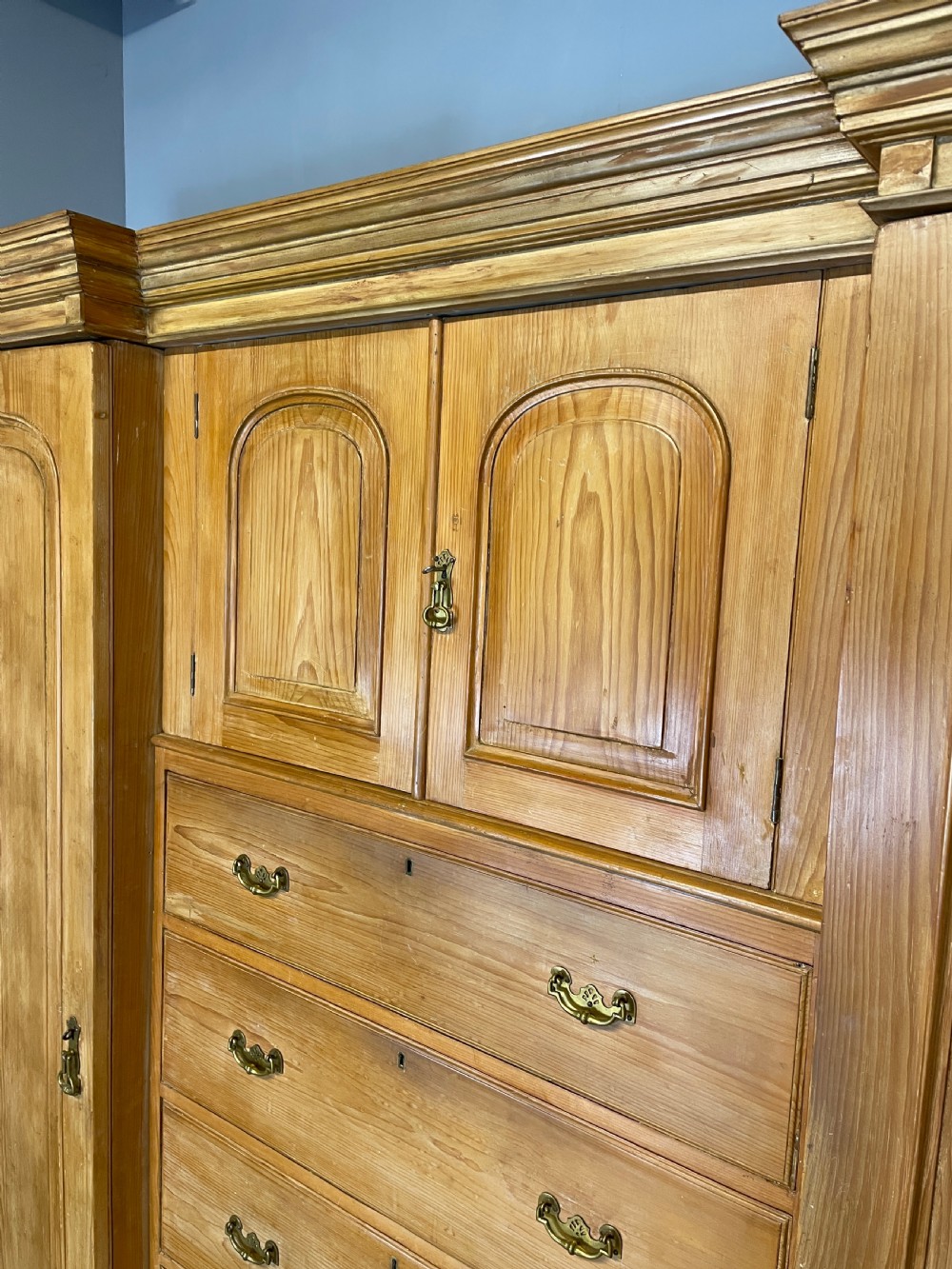 C19TH large pine breakfront wardrobe  View IV