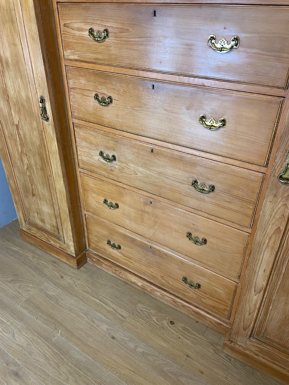 C19TH large pine breakfront wardrobe  View V