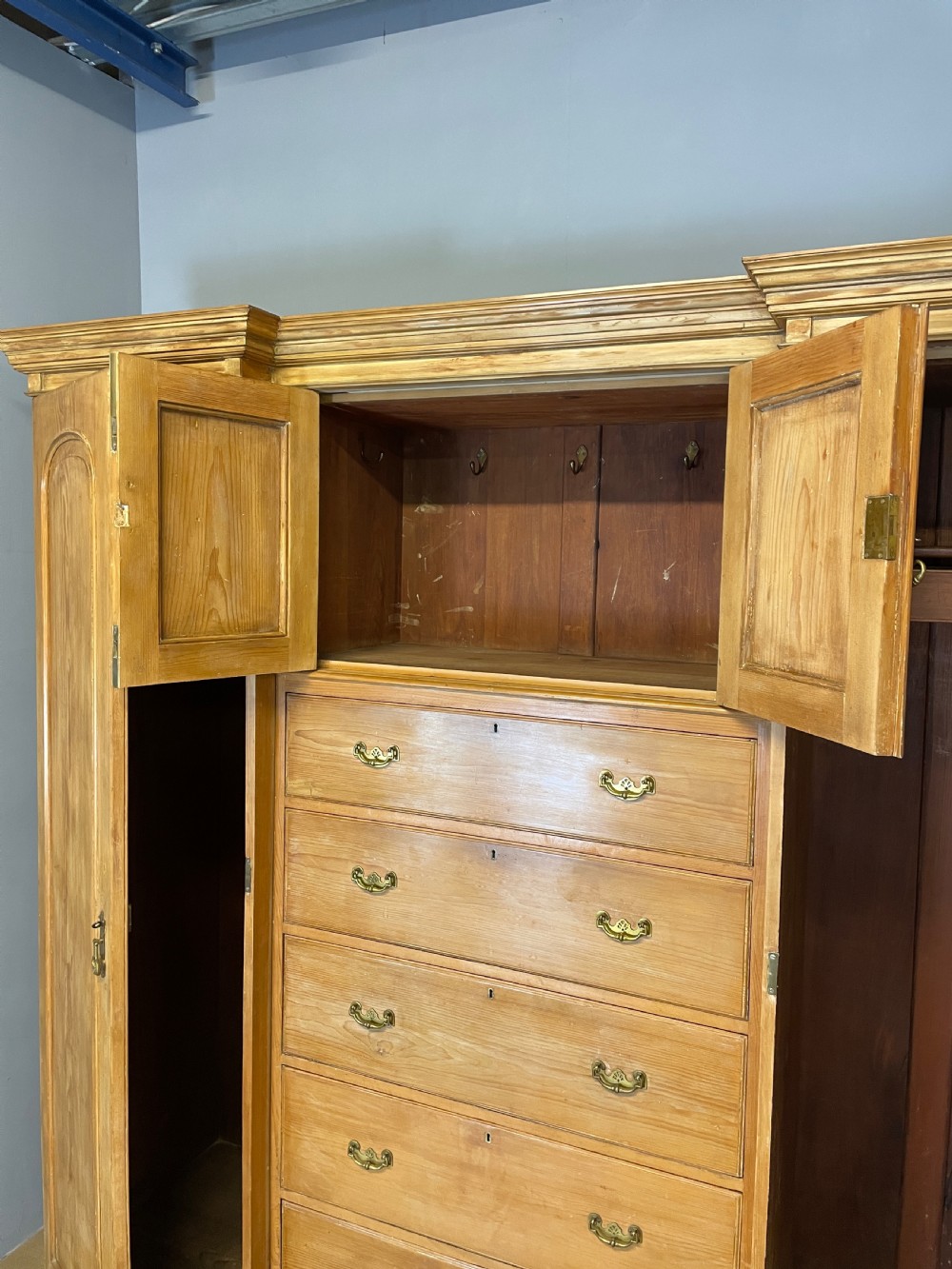 C19TH large pine breakfront wardrobe  View IX