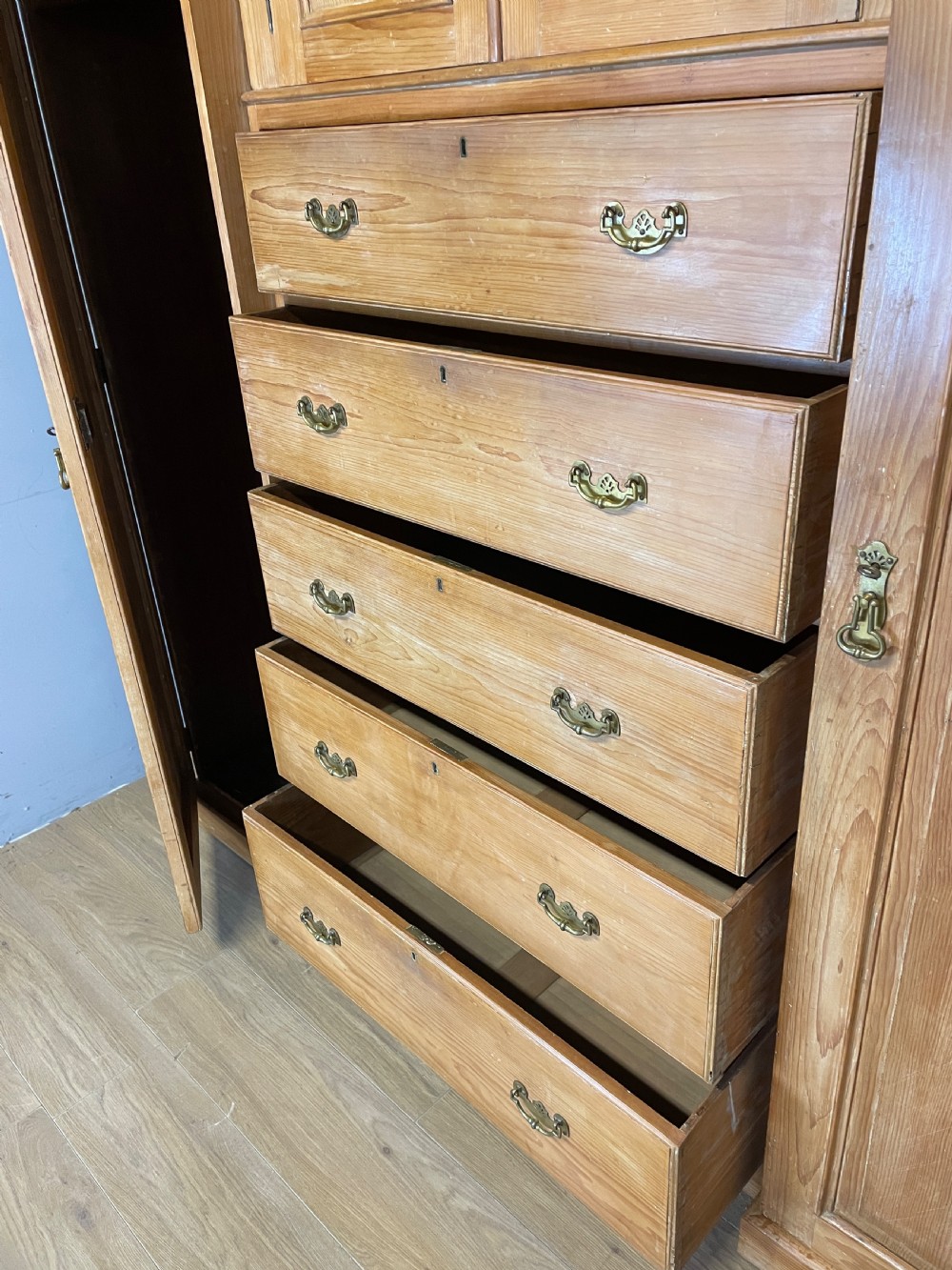 C19TH large pine breakfront wardrobe  View XI