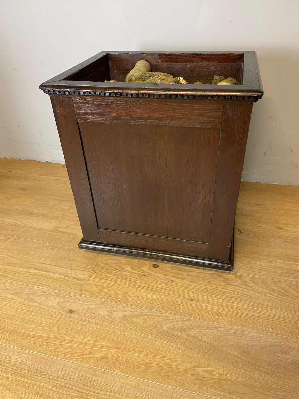 C19TH solid oak carved log bin in Jacobean style  View VII