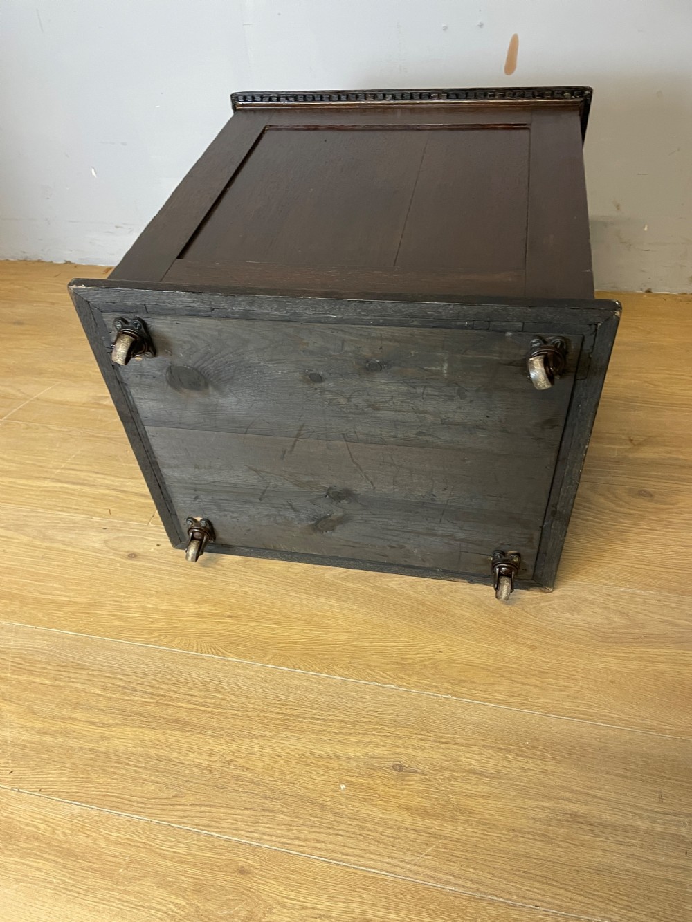 C19TH solid oak carved log bin in Jacobean style  View VIII