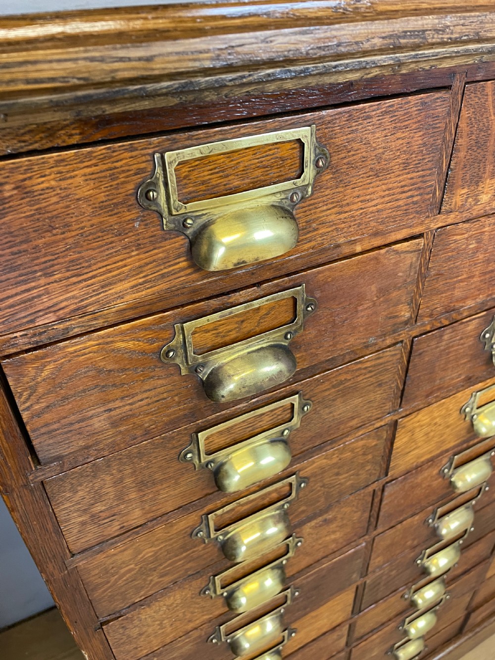 Edwardian cabinet of 33 oak filing drawers  View IV