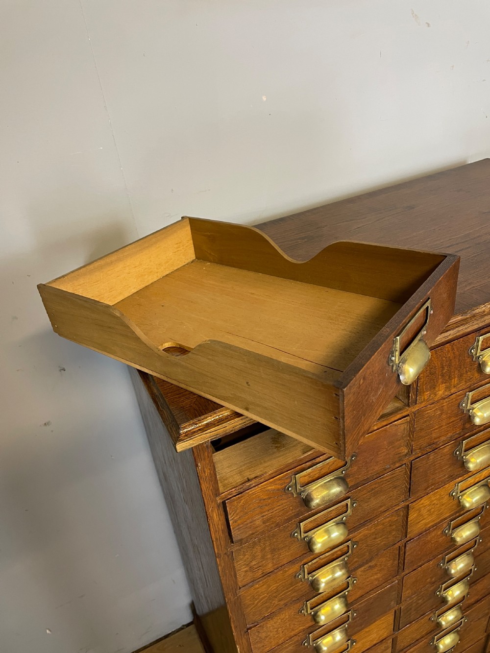 Edwardian cabinet of 33 oak filing drawers  View V
