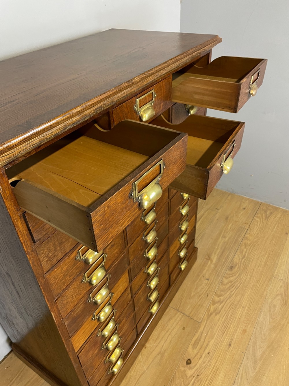 Edwardian cabinet of 33 oak filing drawers  View VI