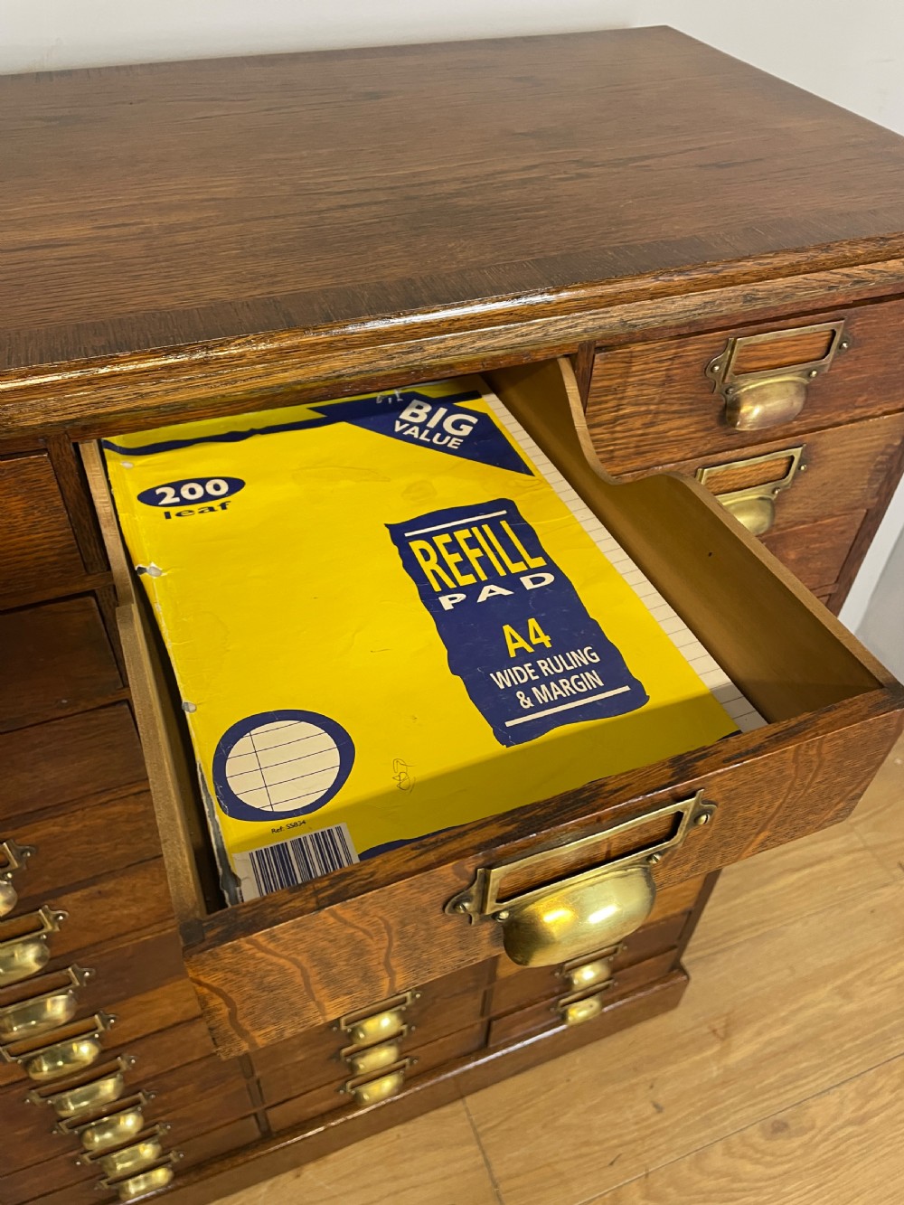 Edwardian cabinet of 33 oak filing drawers  View VII