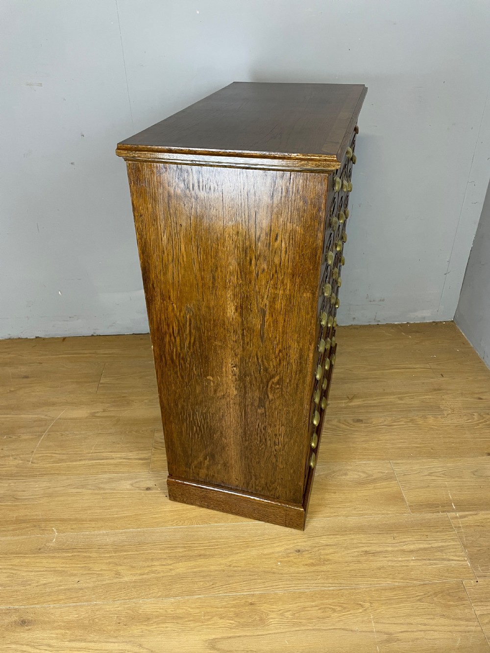 Edwardian cabinet of 33 oak filing drawers  View X