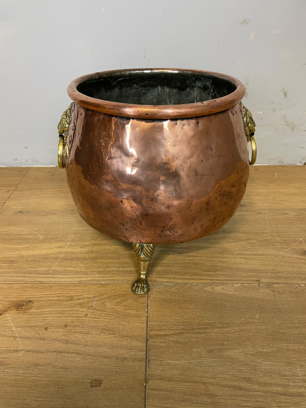 Victorian copper jardiniere with brass handles 