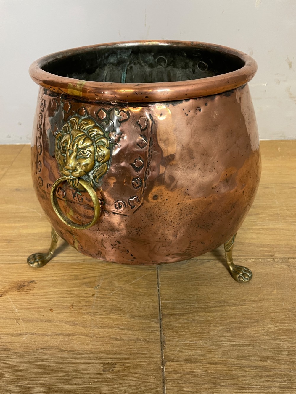 Victorian copper jardiniere with brass handles  View II