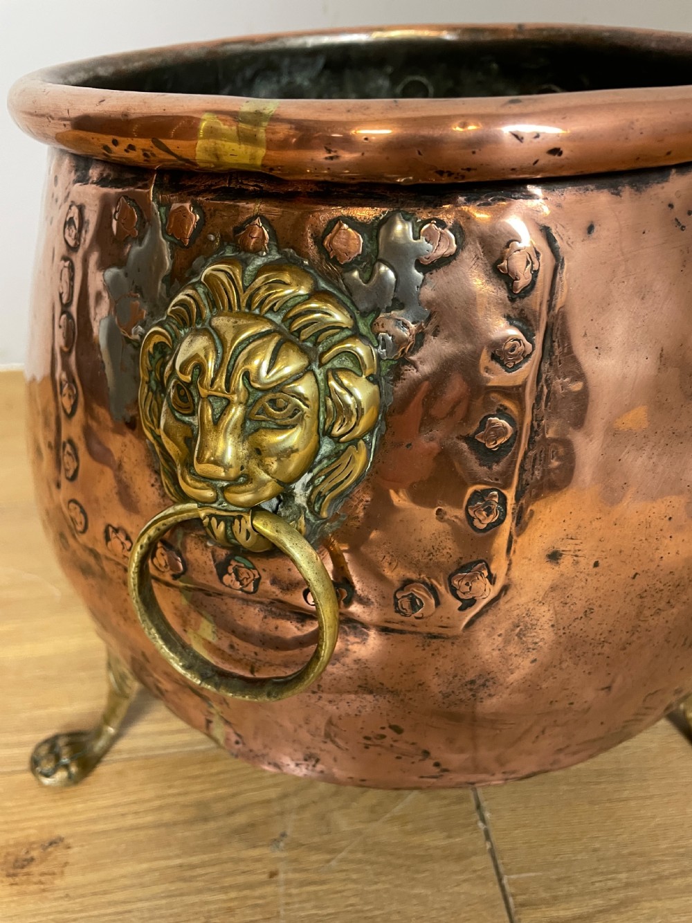 Victorian copper jardiniere with brass handles  View III