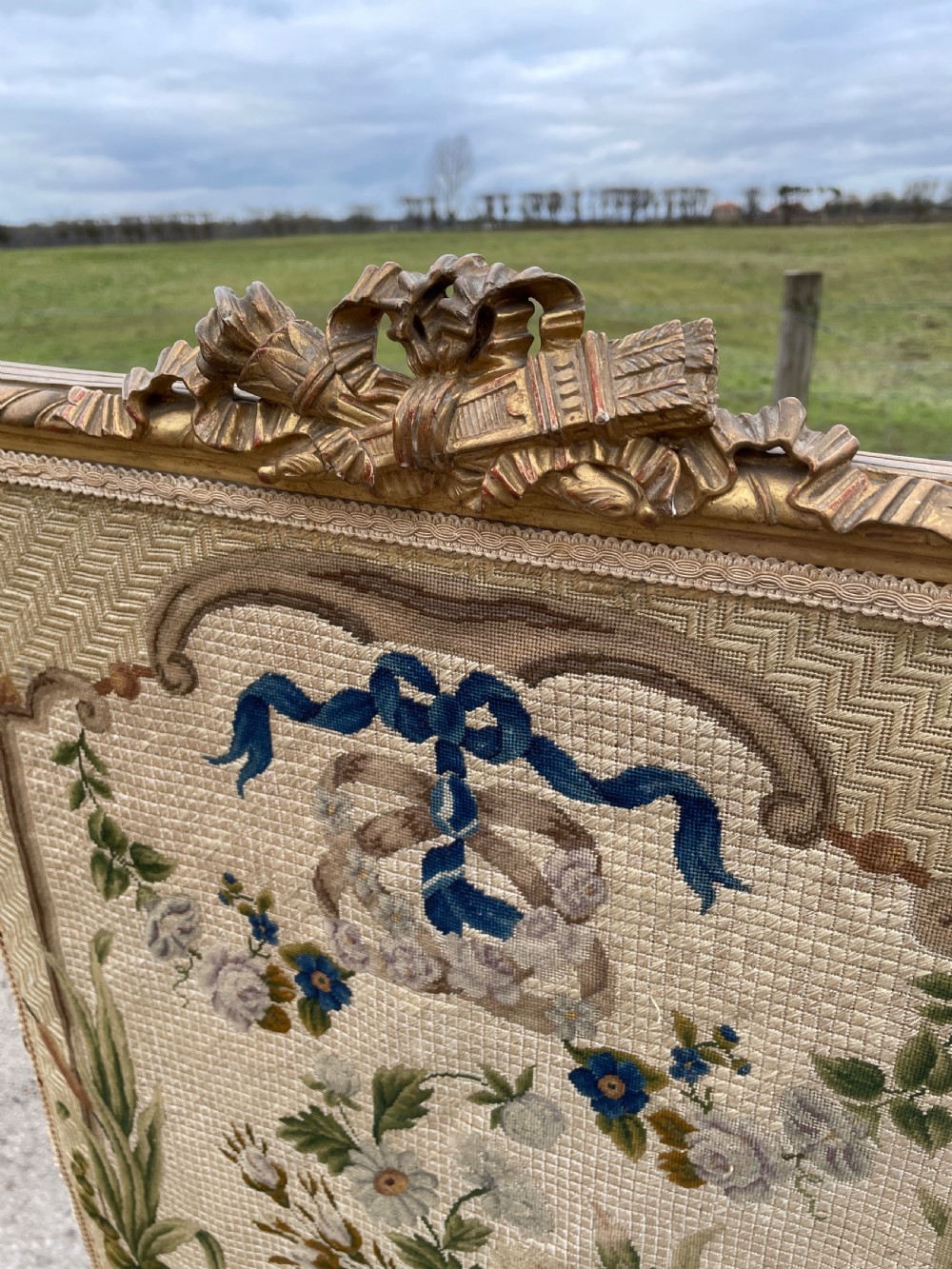 C19TH carved gilded needlepoint fire screen  View XII