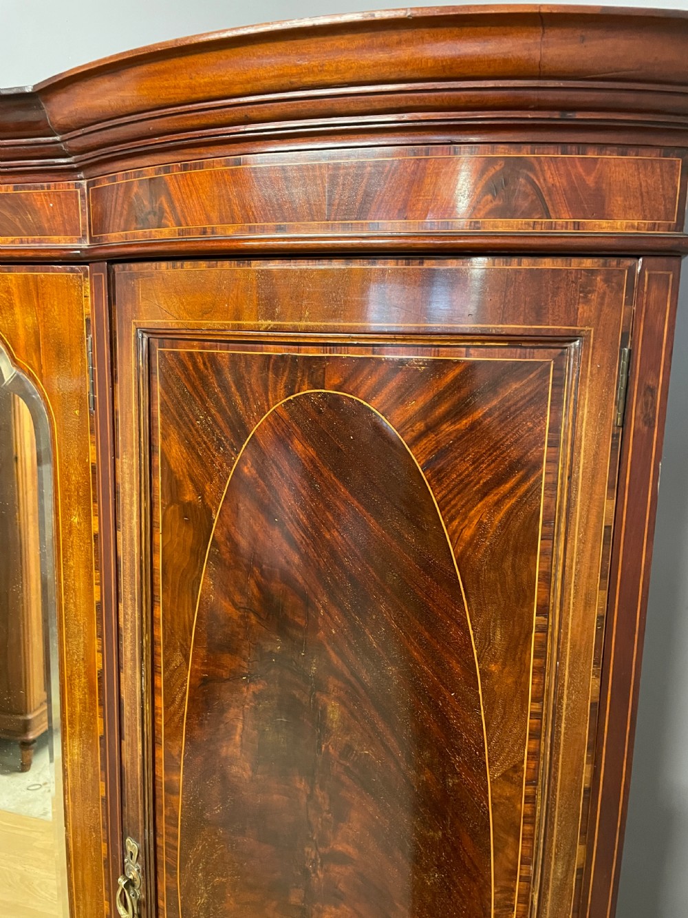 C19TH flame mahogany inlaid triple bow front wardrobe  View XVIII