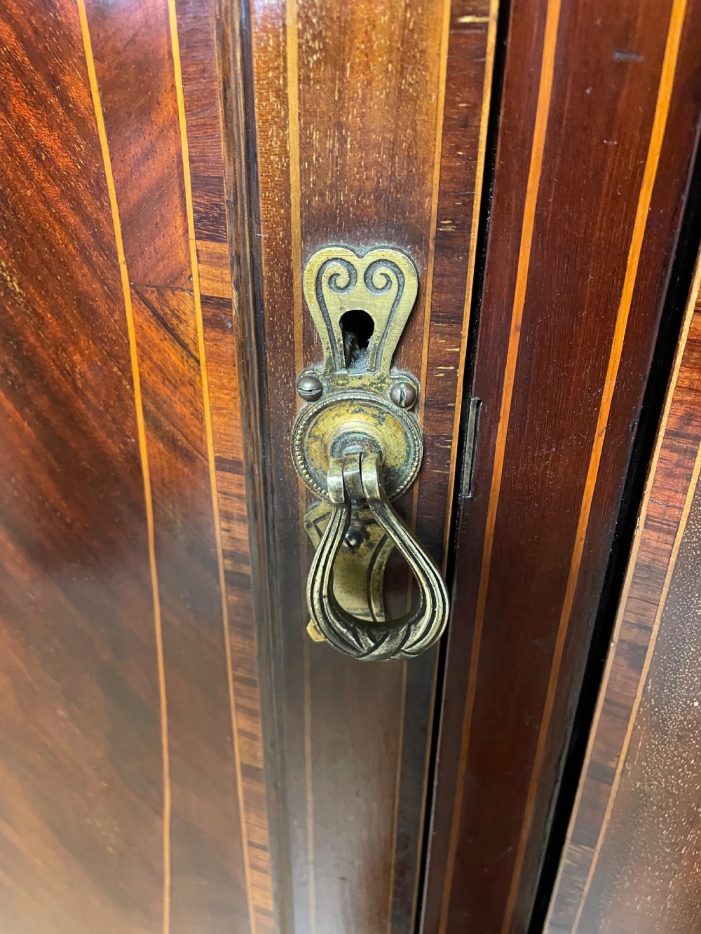 C19TH flame mahogany inlaid triple bow front wardrobe  View XIX