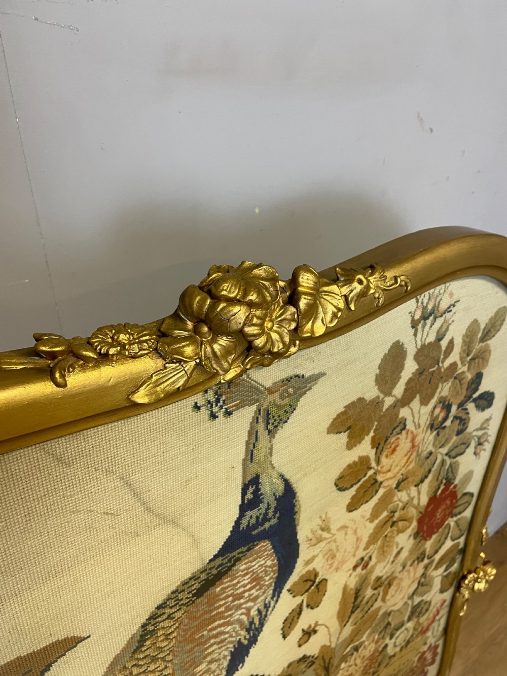 Large country house carved needlework fire screen  View V