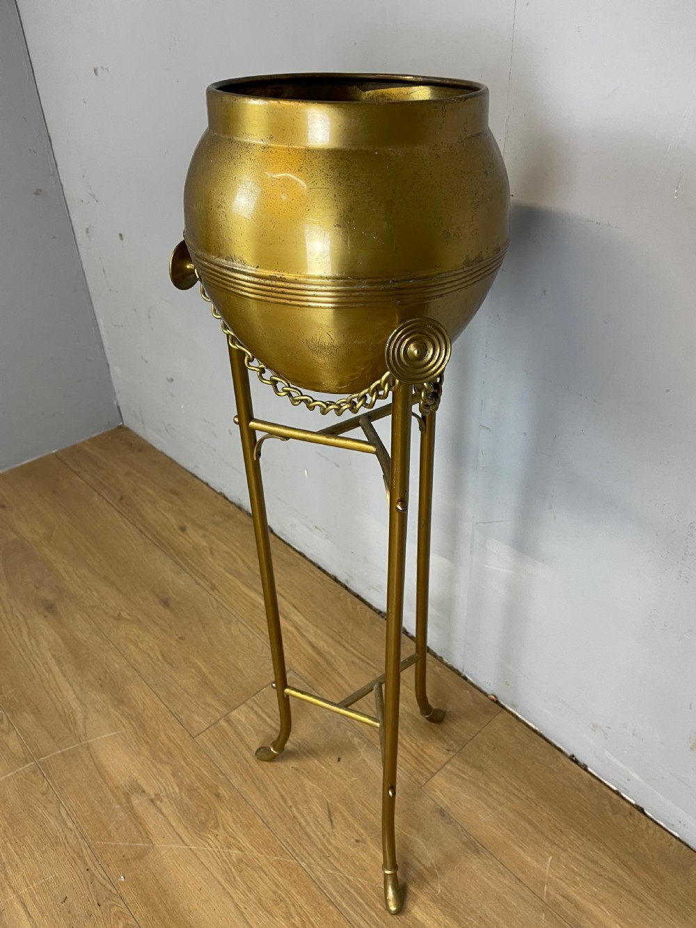 Arts and Crafts solid brass plant stand  View VI