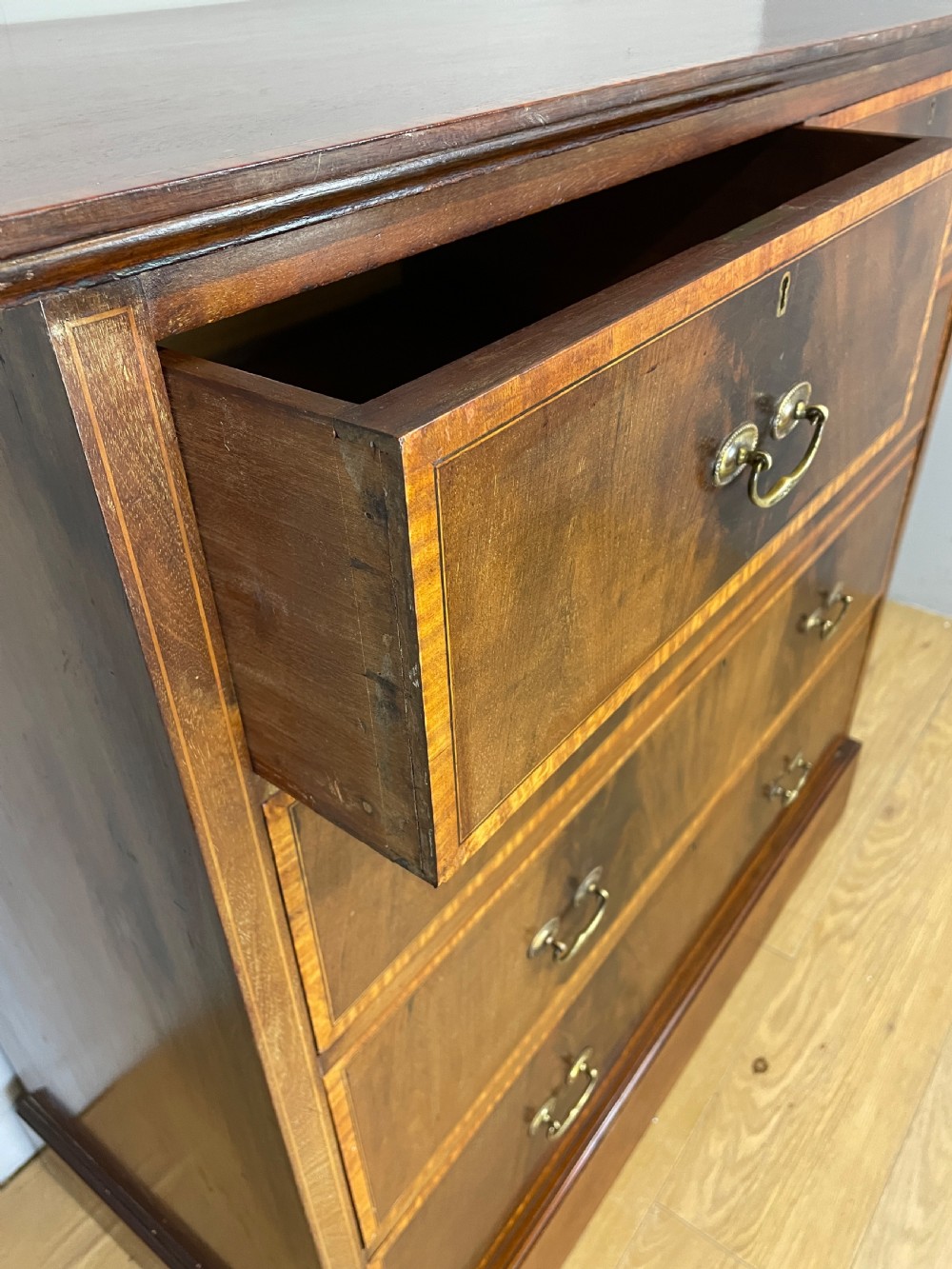 Edwardian flame mahogany inlaid chest of drawers  View VII