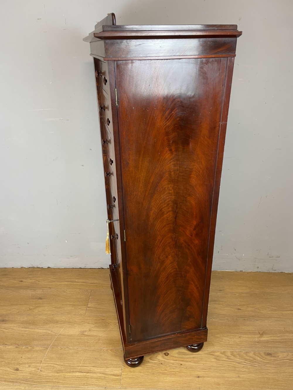 C19TH Large country house flame mahogany Wellington chest  View X