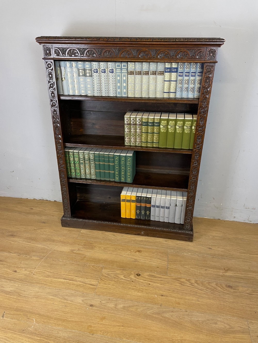 C19TH solid oak freestanding open bookcase  View III