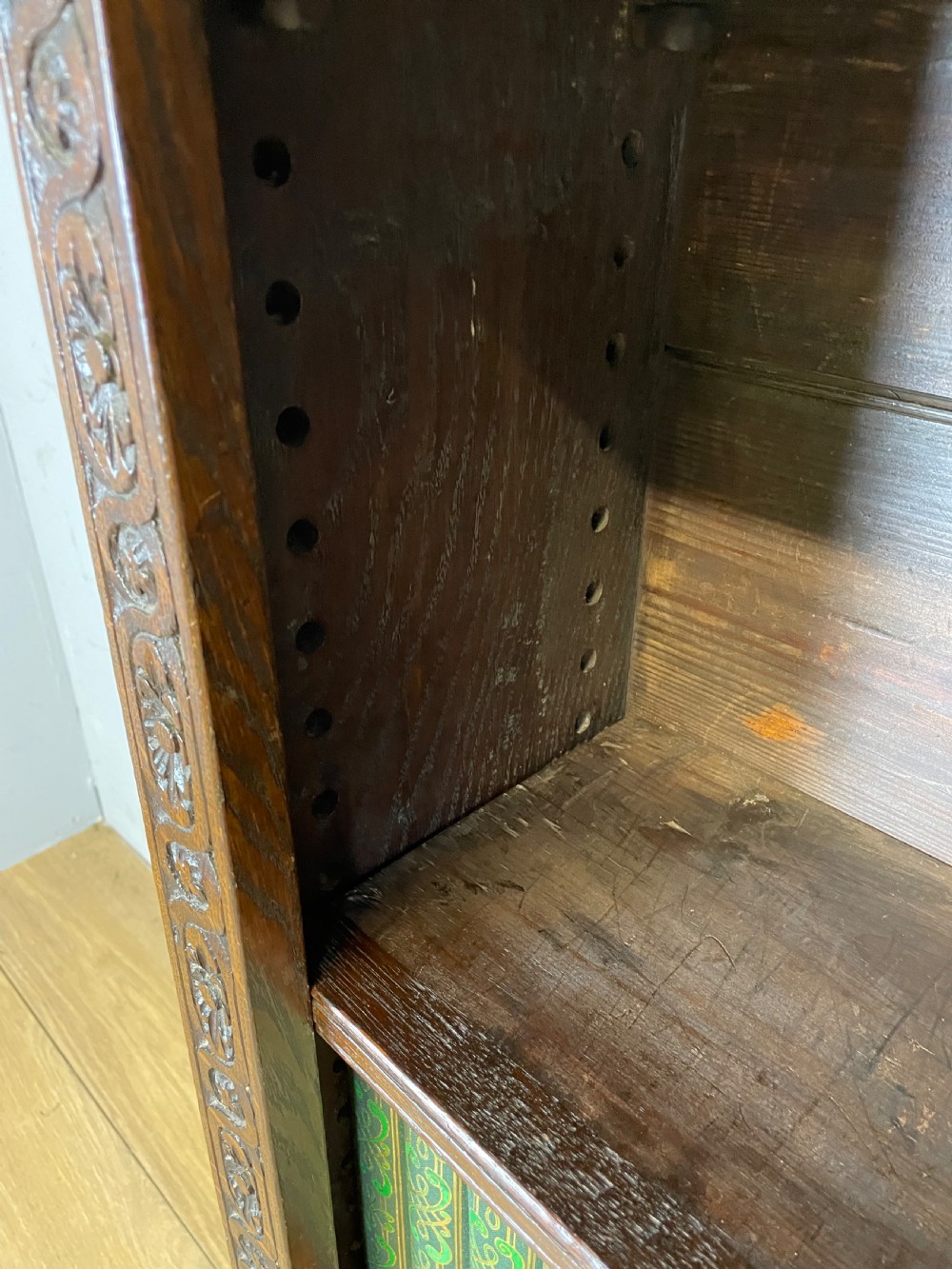 C19TH solid oak freestanding open bookcase  View VI